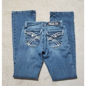 LA Idol Embellished Embroidered Size 3 Flare Bootcut Denim Blue Jean Pants Women